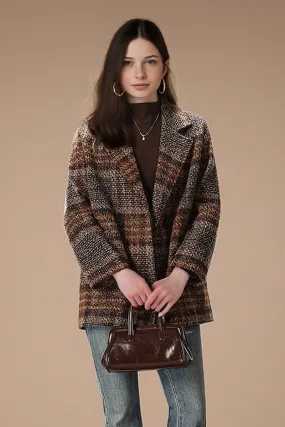 Vintage Double Breasted Plaid Tweed Blazer in Brown