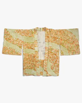 Vintage Haori Jacket, Full Shibori, Yellow and Green Partial Seigaiha and Daisies