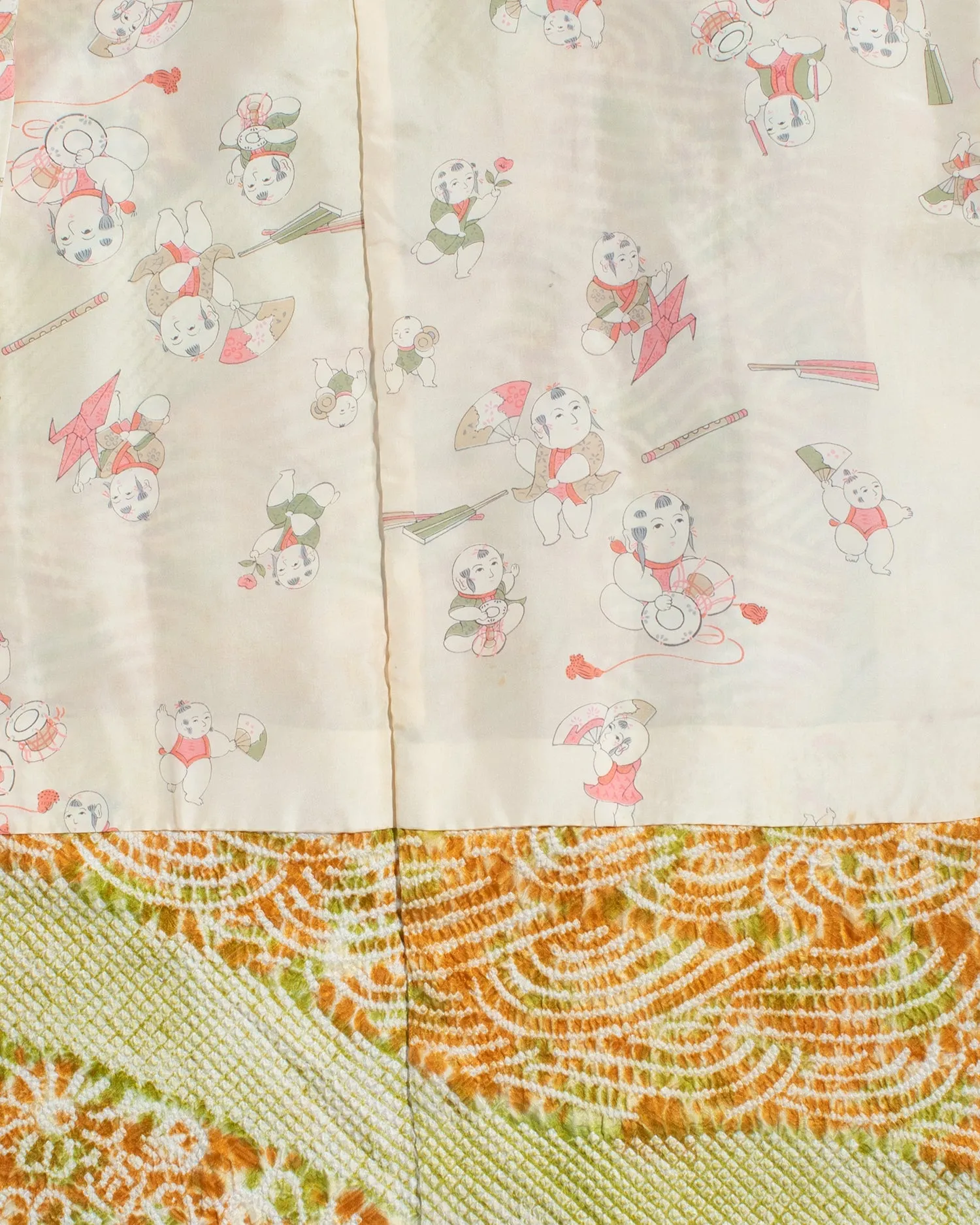 Vintage Haori Jacket, Full Shibori, Yellow and Green Partial Seigaiha and Daisies