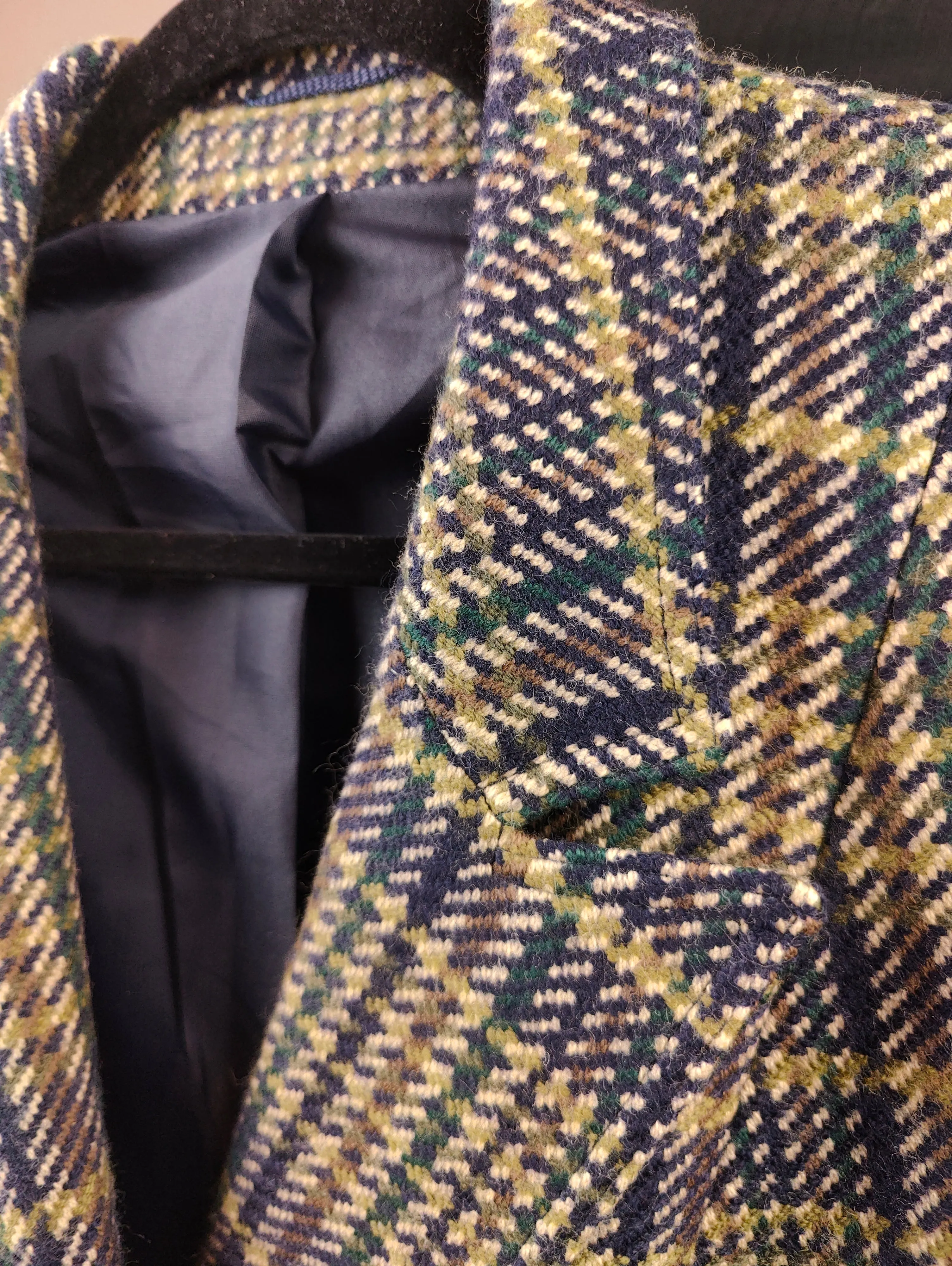 Vintage wool blazer jacket S M | check checker tartan khaki green brown Hucke
