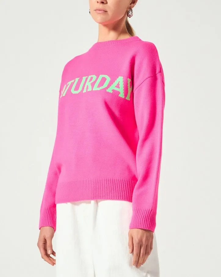 Week Motif Sweater Top - Neon Pink