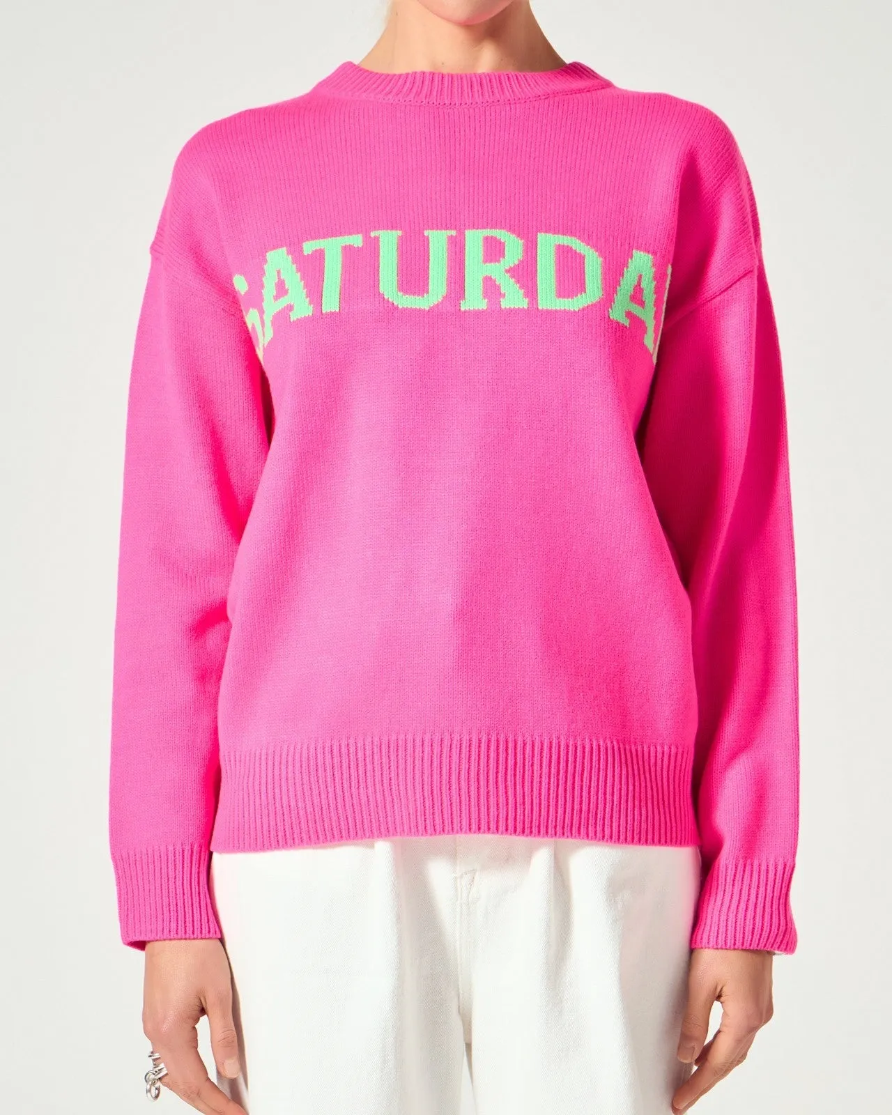 Week Motif Sweater Top - Neon Pink