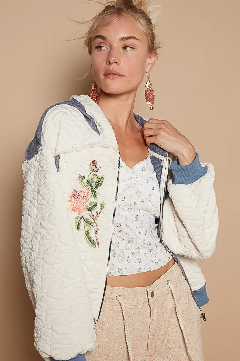 What The Puff: Layer Me Up Embroidered Quilted Hoodie Jacket