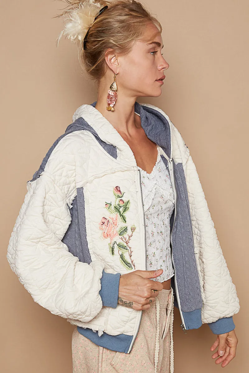 What The Puff: Layer Me Up Embroidered Quilted Hoodie Jacket