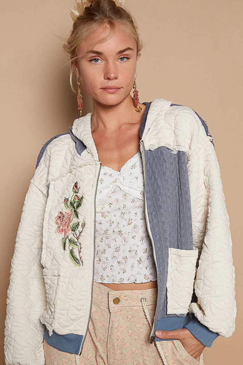 What The Puff: Layer Me Up Embroidered Quilted Hoodie Jacket