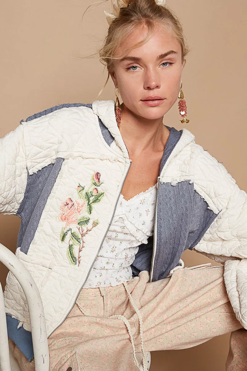 What The Puff: Layer Me Up Embroidered Quilted Hoodie Jacket
