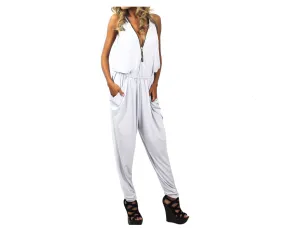 White Zipper Front Jumpsuit - The Fifth Avenue