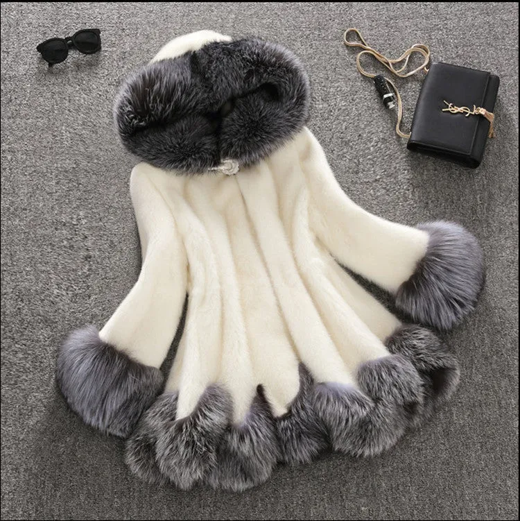 Women Faux Mid Length Mink Fur Coat
