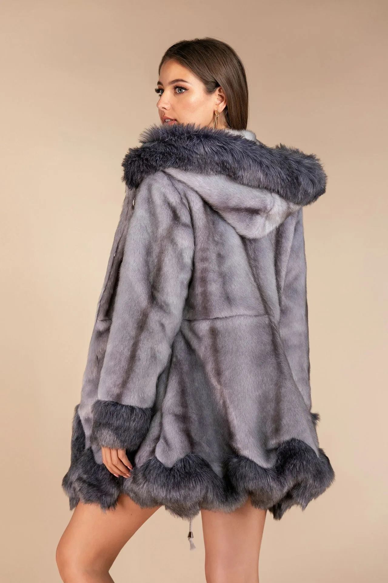 Women Faux Mid Length Mink Fur Coat