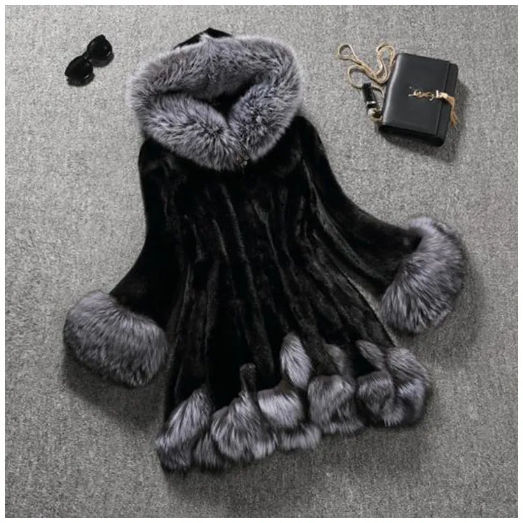 Women Faux Mid Length Mink Fur Coat