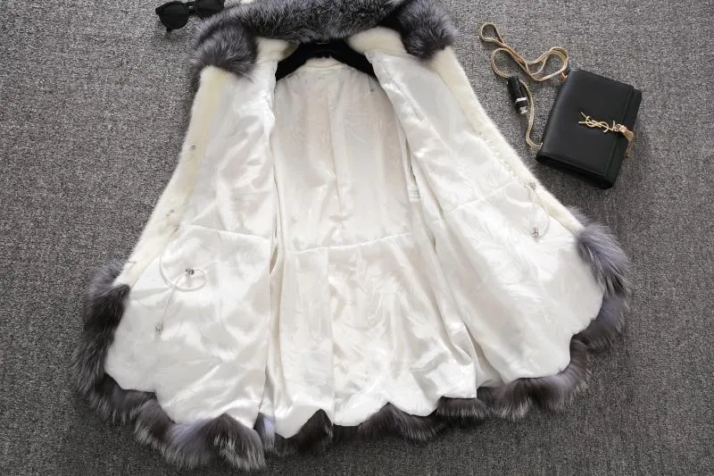 Women Faux Mid Length Mink Fur Coat