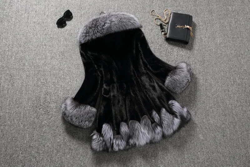 Women Faux Mid Length Mink Fur Coat