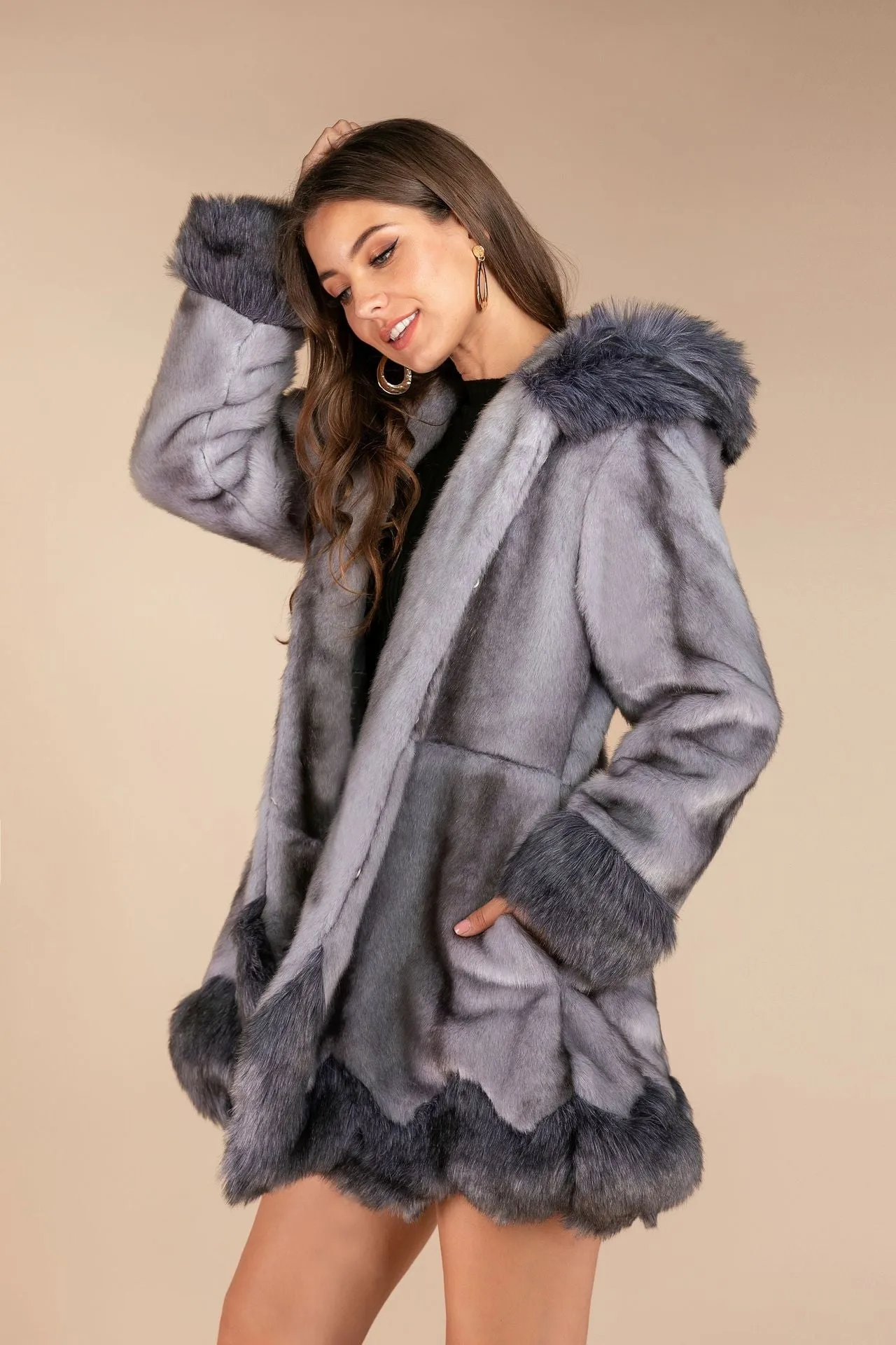 Women Faux Mid Length Mink Fur Coat