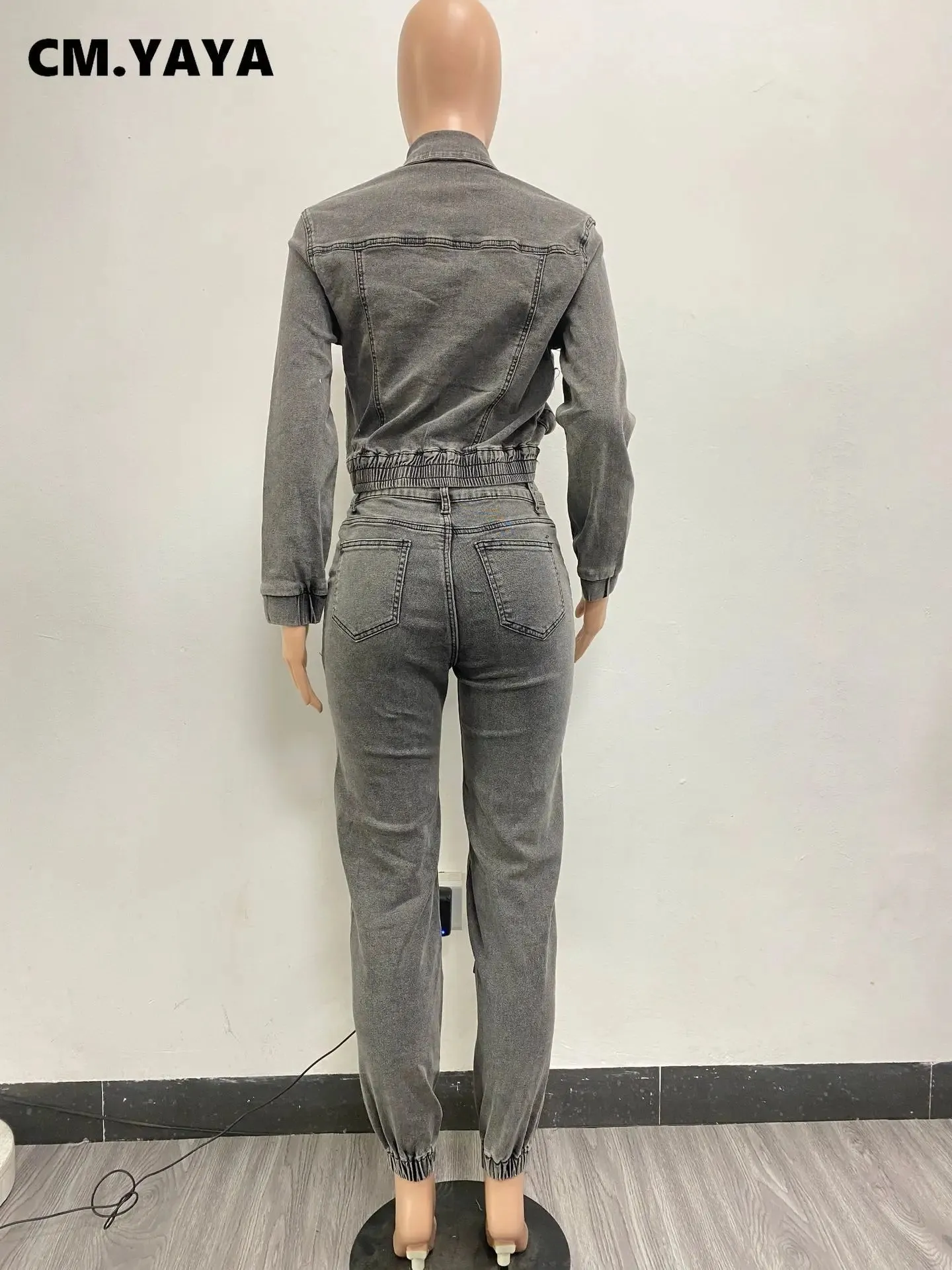 Women's Denim Set Pocket Front Jacket and Pocket Cargo Jeans 2 Piece Outfit