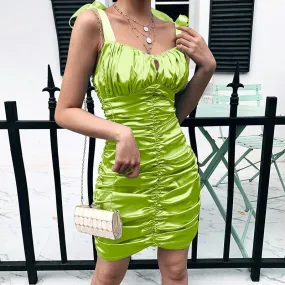 Women's Sleeveless Ruched Solid Silk Mini Dress
