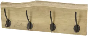 Wooden Coat Rack 4 Cast Iron Hooks Wall Mounted Teak Wood Rail Hanging Coat Rack