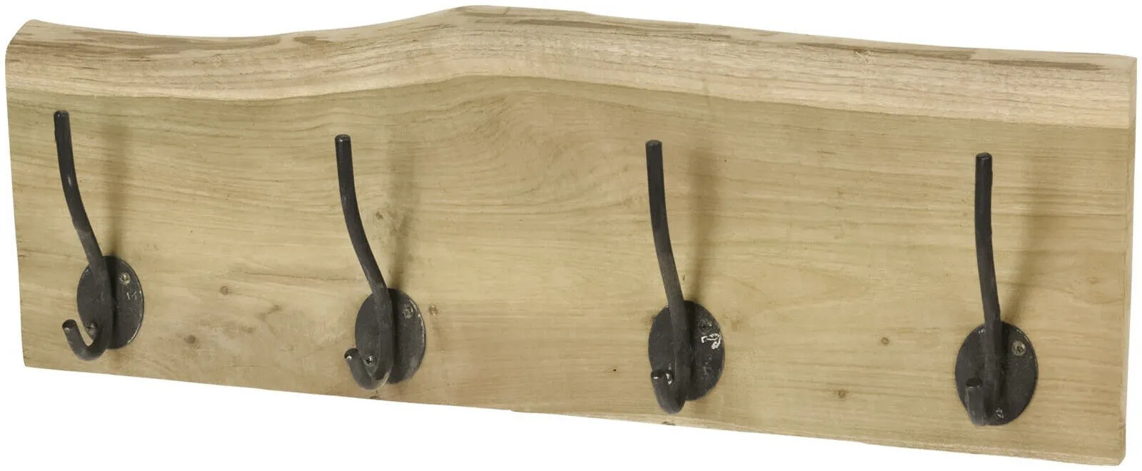 Wooden Coat Rack 4 Cast Iron Hooks Wall Mounted Teak Wood Rail Hanging Coat Rack