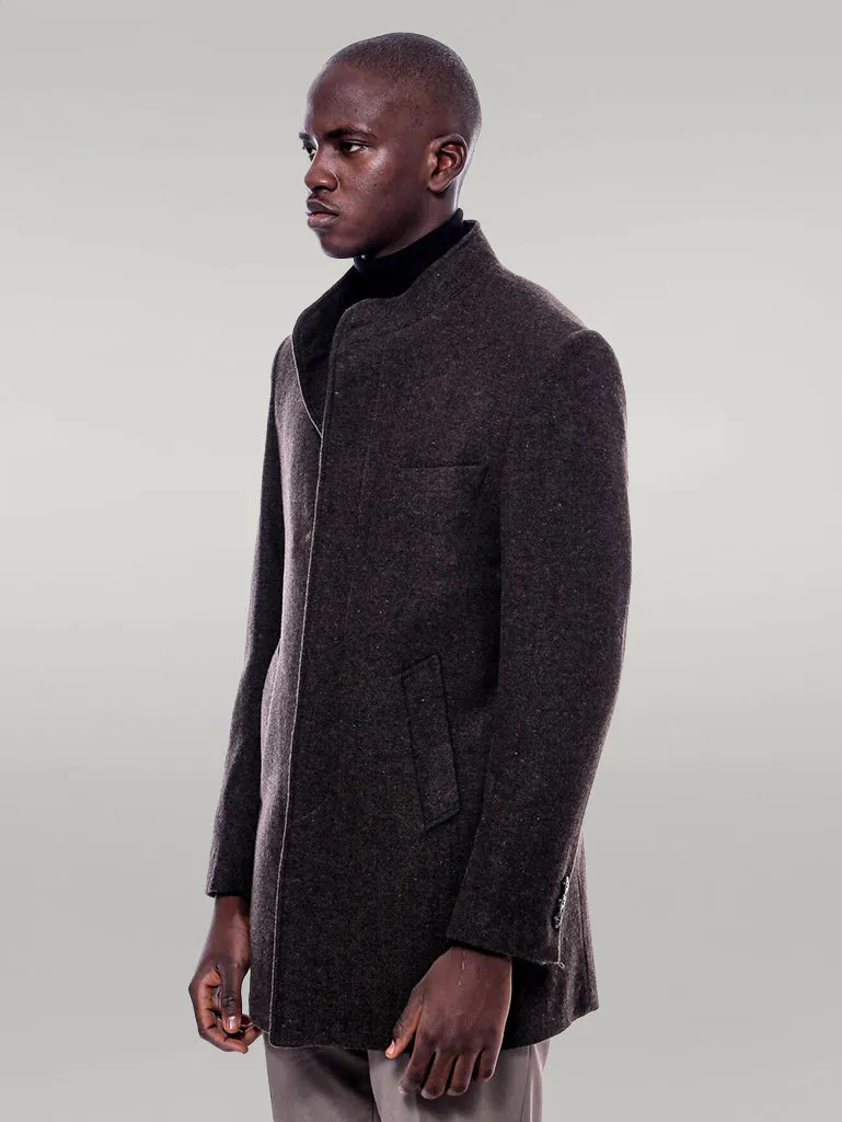 WSS Mandarin Collar Brown Short Coat  - Singen