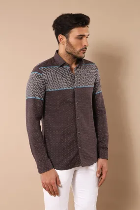 WSS Printed Cotton Brown Shirt  - Singen
