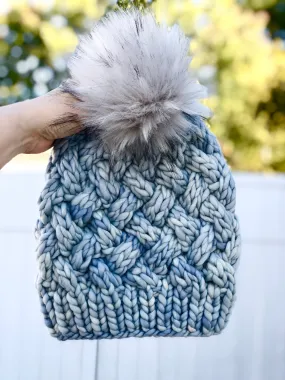 Yukon Slouch LUXURY Handmade 100% Merino Wool Knit Beanie in Malabrigo Rasta with detachable faux fur pom pom - Ready To Ship