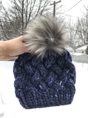 Yukon Slouch | LUXURY Handmade 100% Merino Wool Knit Beanie | Malabrigo Rasta | Detachable Faux Fur Pom Pom | TODDLER Size | Ready To Ship