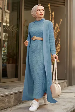 ZRF Women Knit Baby Blue Cardigan Dress Set - Medemblik